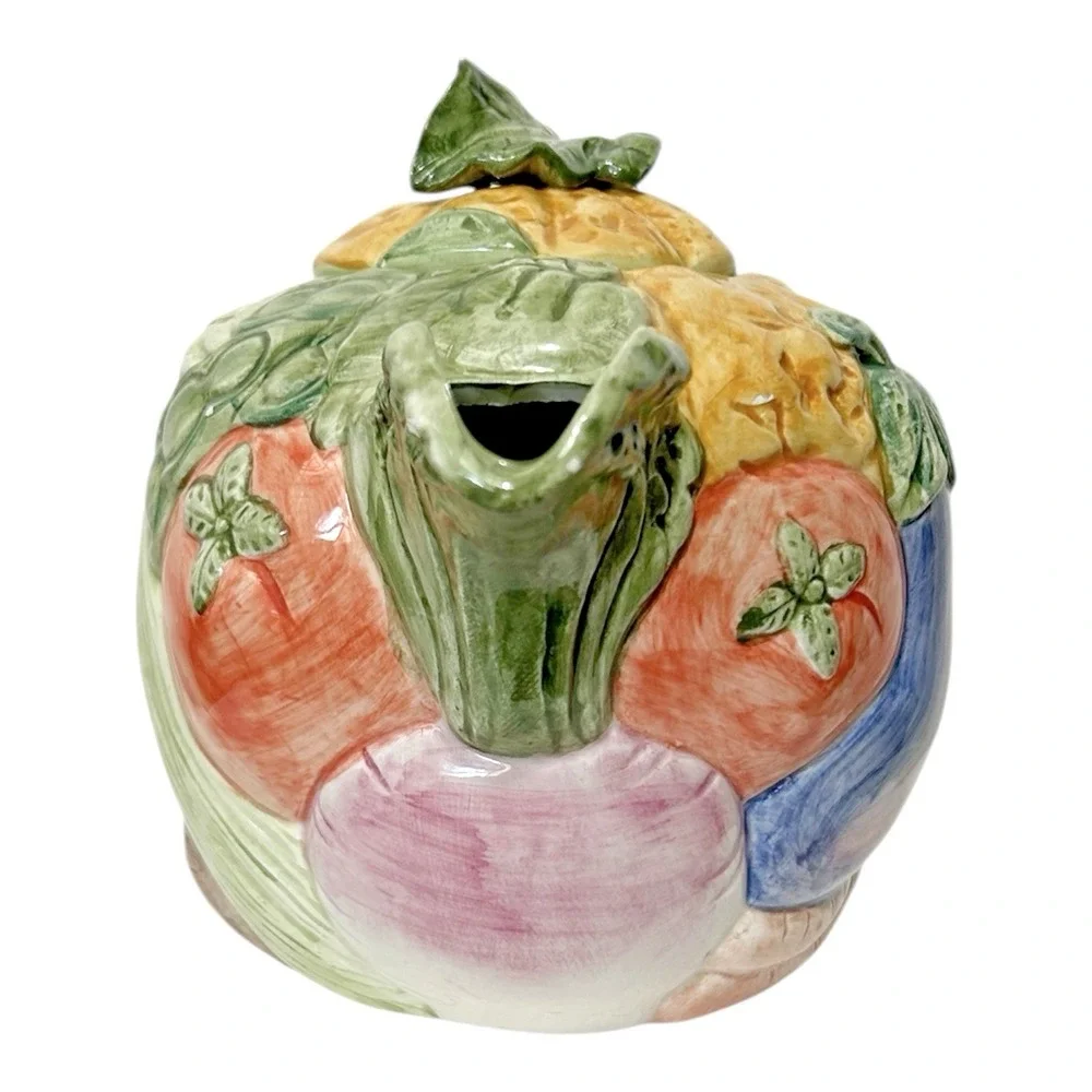 Vtg 80's FITZ & FLOYD Vegetable Garden Teapot w/ Lid 40oz Cottagecore Farmhouse